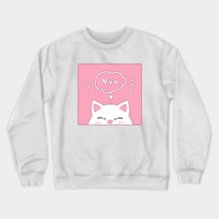 Cute white cat on pink background Crewneck Sweatshirt